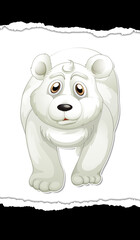 Cartoon polar bear walking with torn paper effect