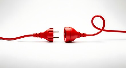 Red electrical plug and socket isolated on white background, unplugged concept