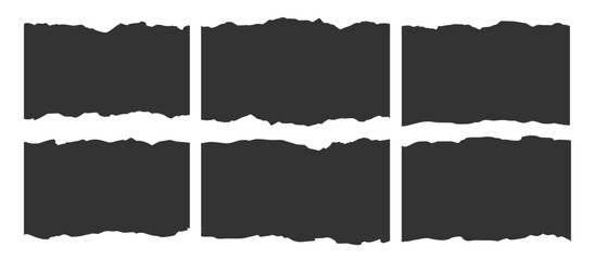 Set of torn paper banners. Jagged rectangle of torn paper sheets. Ripped paper strips collection. Torn notebook page or scrap note with damaged border. Sticky newspaper clip art.	
