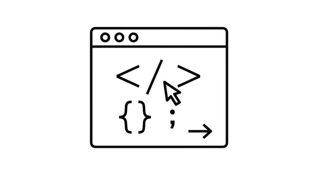 Simple Black and White Coding Window Icon with Cursor.