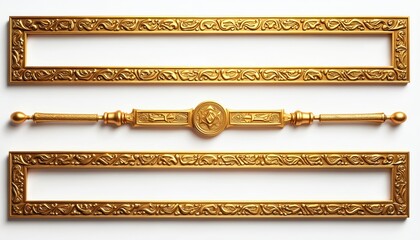 Golden ornamental Egyptian style game borders and dividers. Ornate decorative frames on white background. Luxury UI elements for graphic design projects.