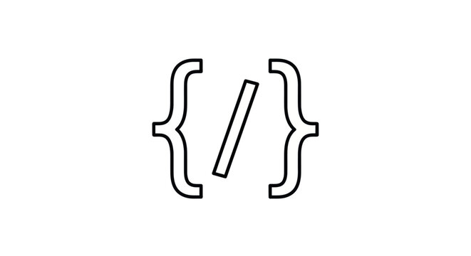 Simple Black Line Code Icon with Slash.