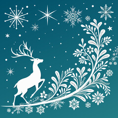 Elegant Snowflake Border on Teal Winter Background