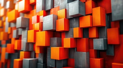 Abstract orange and gray cube pattern background