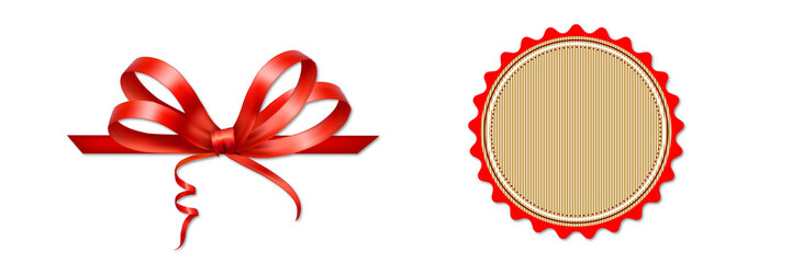 Red bow and round label for celebration concept