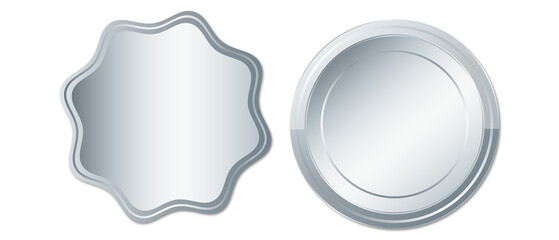 Shiny metallic badge collection on black background element