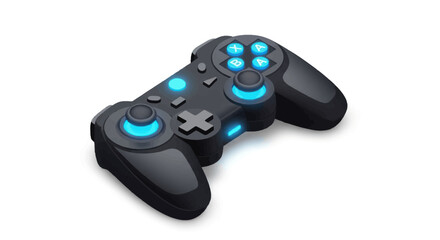Modern Black Wireless Gaming Controller with Blue Illumination. © Ilma