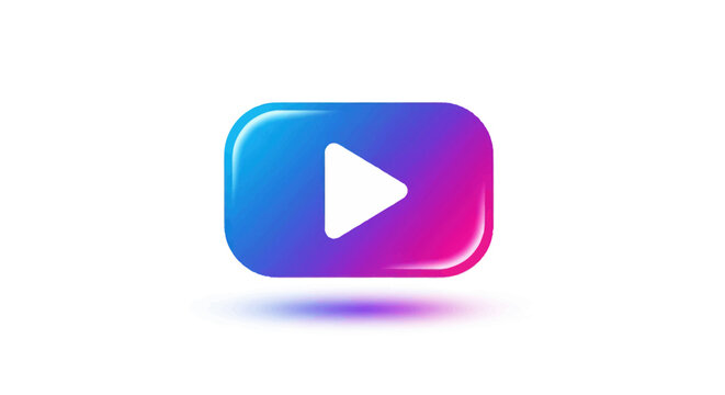 Glossy 3D Play Button Icon with Gradient Colors.