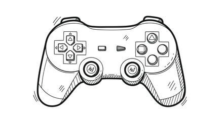 Hand-drawn sketch illustration of a modern video game controller or gamepad. © Ilma