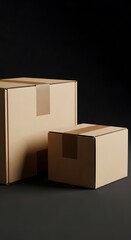 Two Cardboard Boxes on Dark Background.