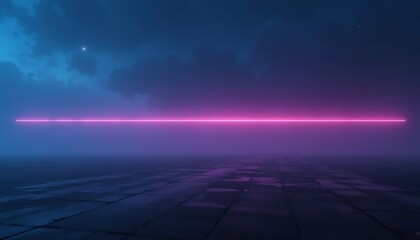 Vibrant pink neon light bar glowing against a deep blue gradient backdrop abstract sci-fi.