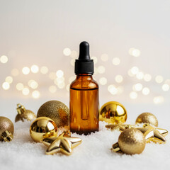 Festive Oil Bottle with Christmas Decorations.