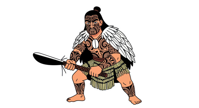 Maori Warrior with Traditional Tā moko and Weapon.