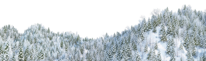 3D render panoramic view of mountains in winter on a transparent background.	