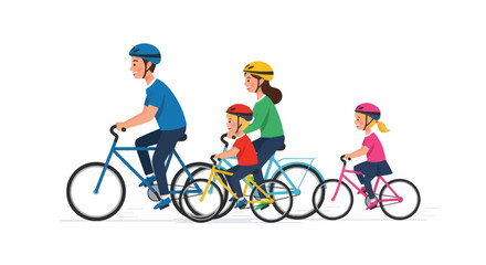 Fototapeta premium Cartoon Family Cycling Together on Bikes.