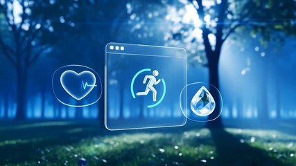 Holographic Health Data Interface in Forest With a Running Man Display - Powered by Adobe