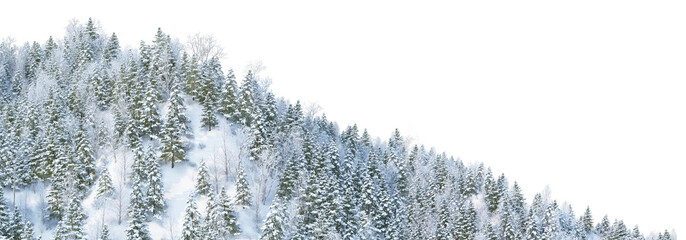 3D render panoramic view of mountains in winter on a transparent background.	