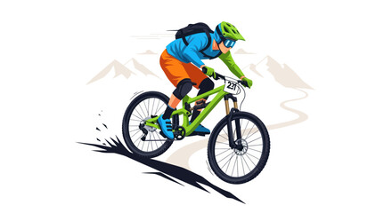 Fototapeta premium Mountain Biker in Action Descending a Steep Trail with Speed.