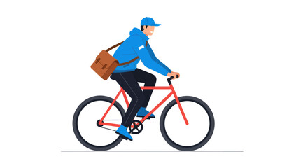 Fototapeta premium Delivery man riding a bicycle with a shoulder bag.