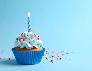 Birthday cupcake on a light blue background (2)