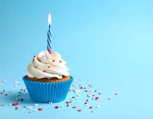 Birthday cupcake on a light blue background