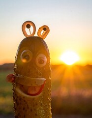 Pickle with eyes and ears at sunset