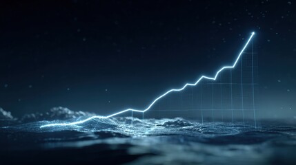 Digital Graph Showing Significant Upward Trend Over Dark Waters With Faint Glow in the Background