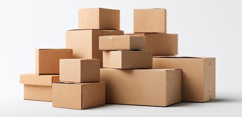 Obraz premium Cardboard boxes stacked in various sizes and heights
