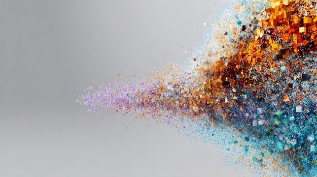 conceptual. Abstract data visualization as a colorful particle cloud, representing modern tech concepts. product launch decks.
