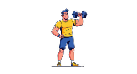 Fototapeta premium Cartoon Illustration of a Muscular Man Lifting Dumbbell.