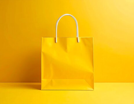 Bright yellow shopping bag on a yellow background