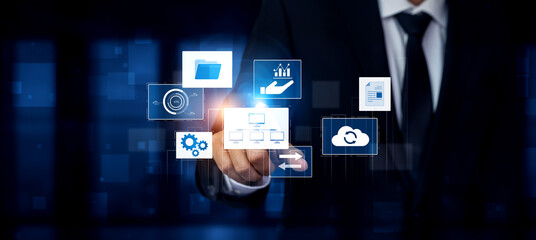 Digital business infrastructure with data system, analytics, sync. System management improves...