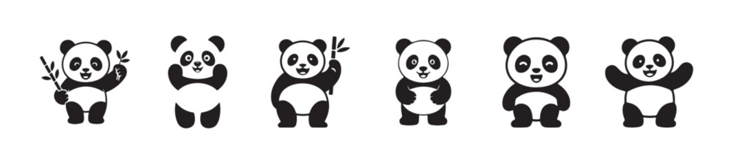 Panda silhouette set, panda Silhouette Wild Animal Design Vector Collection, panda silhouette vector art,  vector Illustration EPS 10.