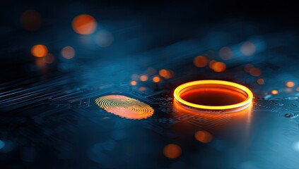 Circuit board with glowing ring and fingerprint
