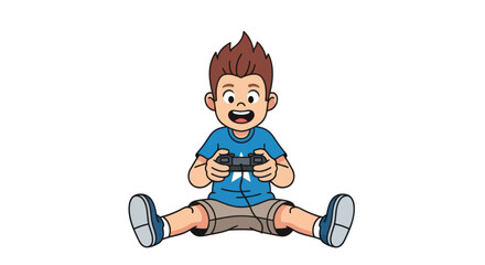 Excited Boy Playing Video Games with Controller. © Ilma