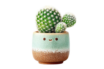 Cute cactus in a pot with a smiling face adds a touch of nature and whimsy to any home decor style on transparent background