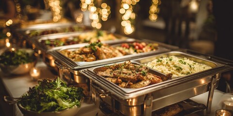 Buffet of assorted hot and cold foods