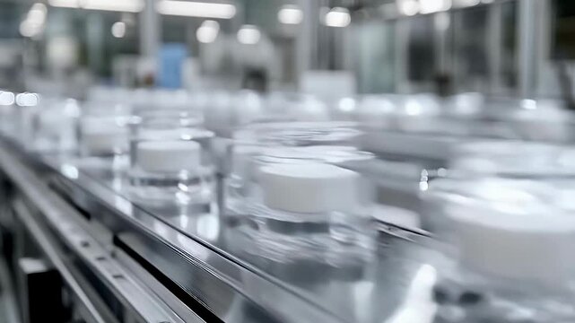 cosmetic cream jars moving on a production line