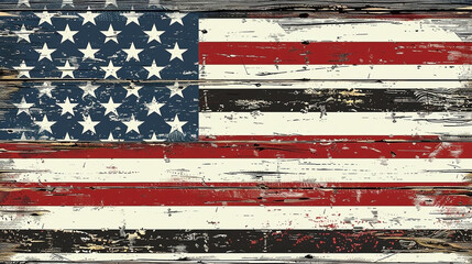 Distressed American Flag on Weathered Wood Planks: A Patriotic Symbol