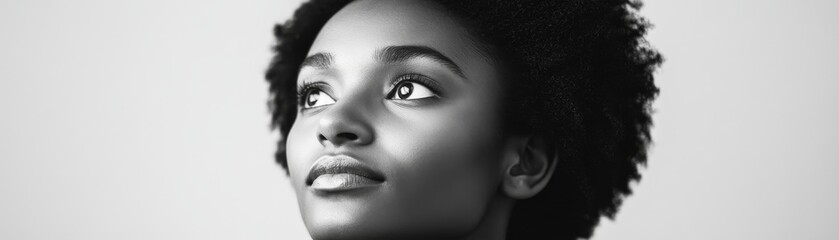 Upward Gaze Black and White Portrait of an Elegant Woman, beauty ,portrait