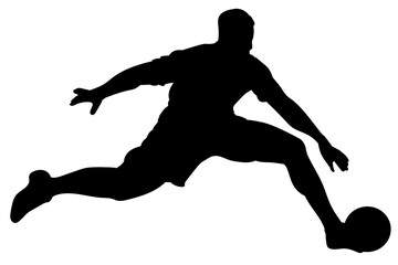 Silhouette of a soccer player running hard while advancing with the ball on the attack