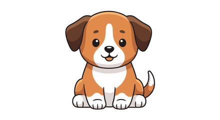 Cute Cartoon Puppy Sitting Happy Brown and White Dog Illustration.