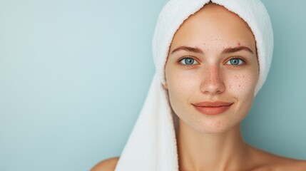 Woman with Towel, Freckles, Blue Eyes, skin, beauty