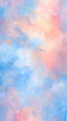 A vibrant watercolor painting capturing the ethereal beauty of a pastel sky, blending soft hues of pink, blue, and peach to create a dreamy and calming atmosphere