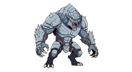 Fierce Gray Monster with Spiked Armor and Sharp Claws.