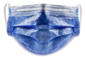 Blue surgical face mask for protection against viruses and bacteria in healthcare and public settings on transparent background