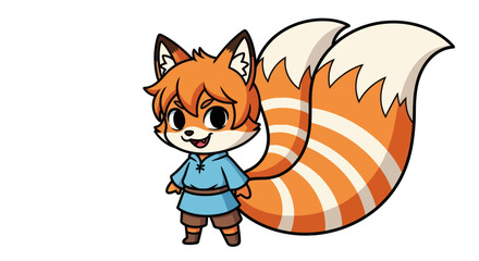 Cartoon Fox Character with Orange Fur and Striped Tail.