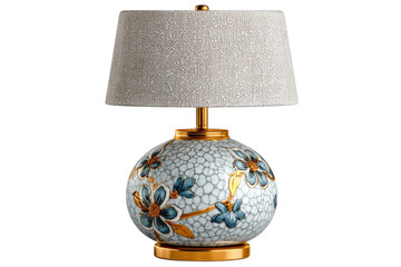 Elegant table lamp with floral design and gold accents for home decor lighting solutions on transparent background