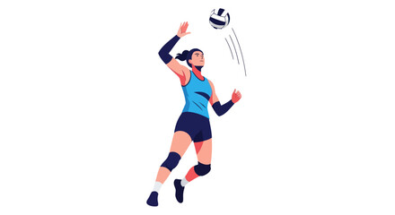 Dynamic Female Volleyball Player Spiking Ball in Action Vector Illustration.