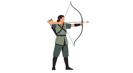 Obraz premium Archer in Green Outfit Aiming Bow and Arrow with Precision.